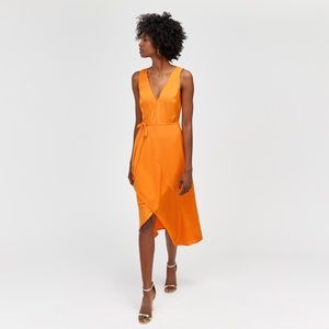 Warehouse Asymmetric Midi Faux Wrap Dress